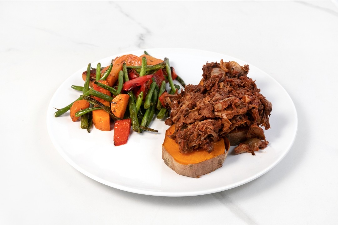Pulled Jack fruit over Sweet Potatoes