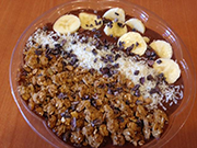 ENERGIZER BOWL - banana, coffee, raw cacao, coconut milk.  Topped with banana, coconut, nibs
