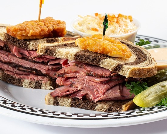 Hot Pastrami Sandwich on Marble Rye.