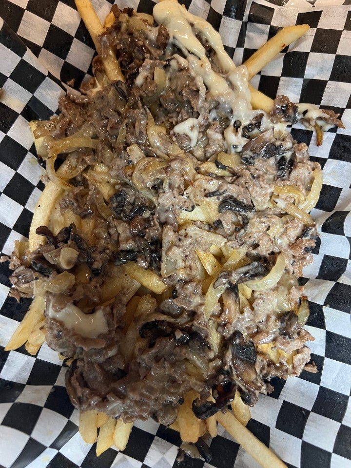 Philly chicken topped fries