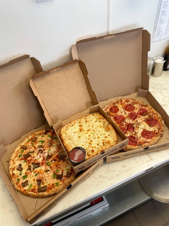 2 Large 2-Topping Pizzas & FREE Cheese Bread