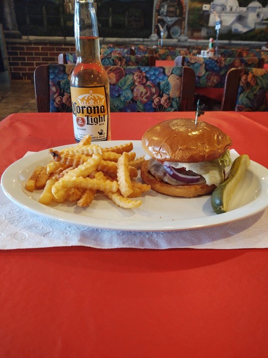 Chorizo burger with fries