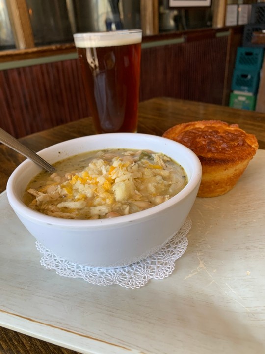 White Lightning Chili with Cornbread