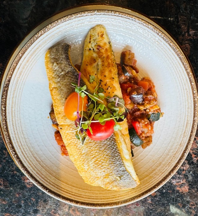 Branzino over Sicilian Caponata