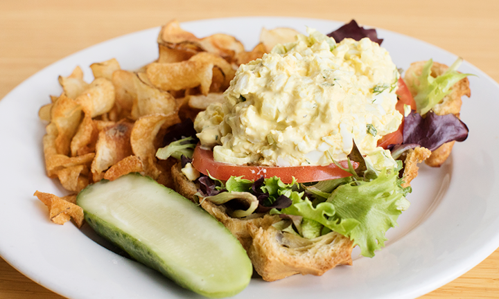 dilled egg salad sandwich on  passover popover