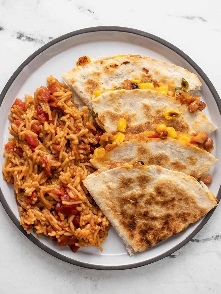 Quesadilla Supreme with Rice & Beans