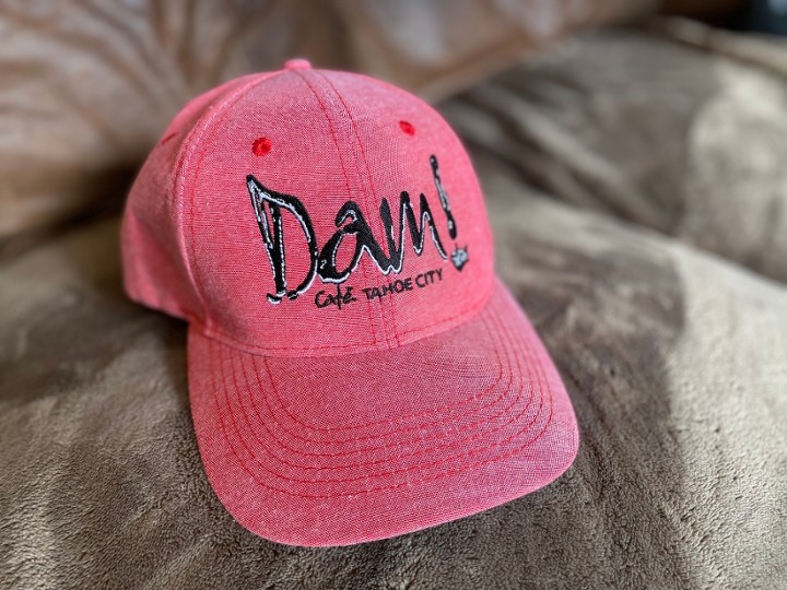 Dam Cafe logo RED Hat w/ Dam! design