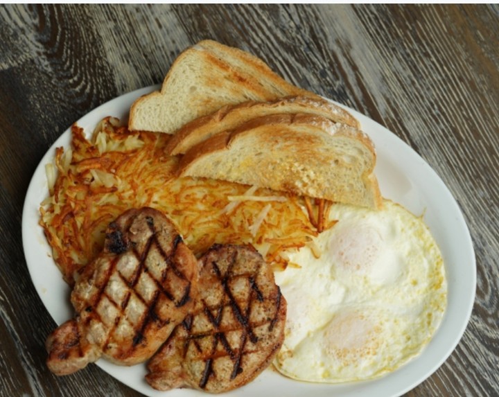 Two Pork Chops and Eggs