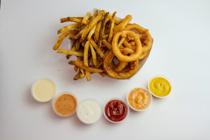 Large Half Fries & Half Onion Rings Reg
