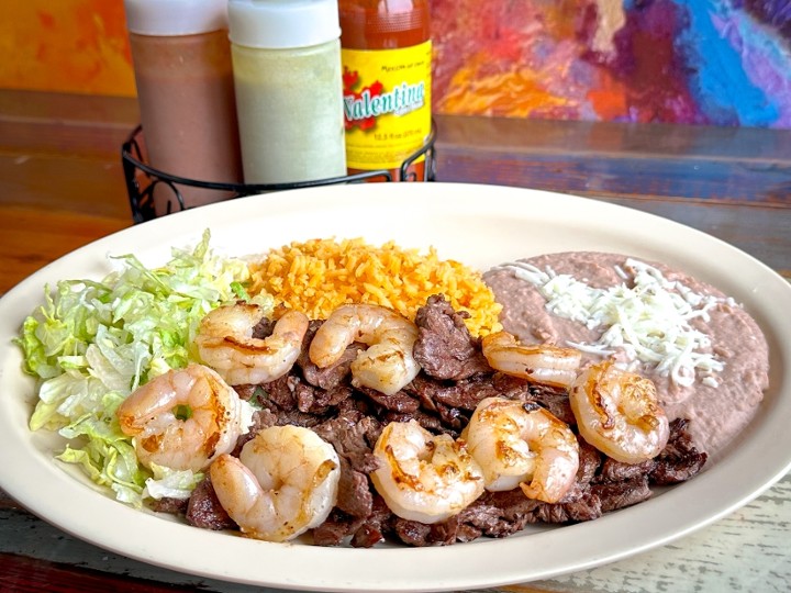 Carne Asada Con Camarones