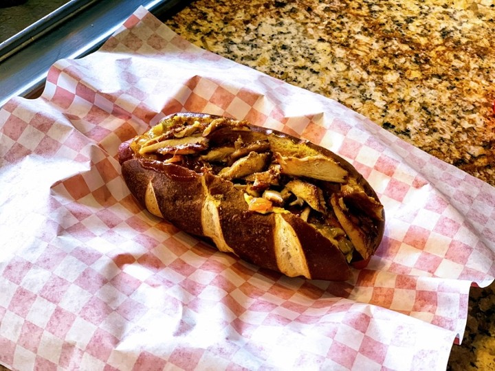 Sausage w/grilled onions, sauerkraut ,deli mustard