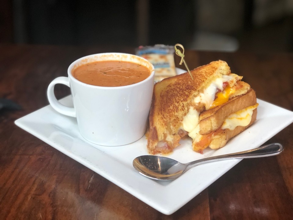 Loaded Grill Cheese - Tom. Bisque Soup
