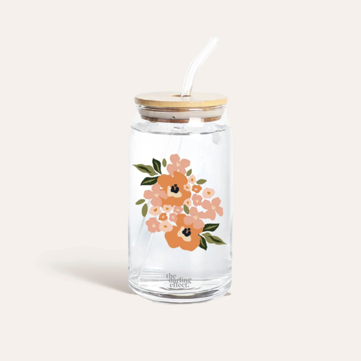 6 - Glass Tumbler / Peach Floral