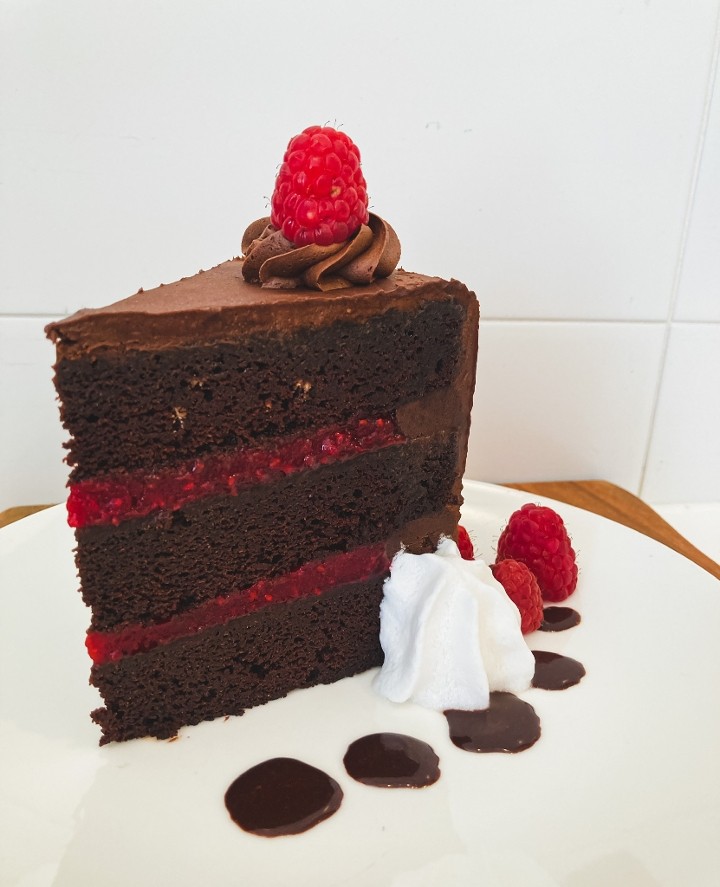 GF Chocolate Raspberry Cake Slice