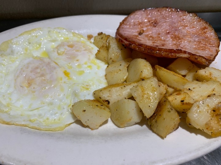 2 EGGS w/ HOME FRIES, MEAT