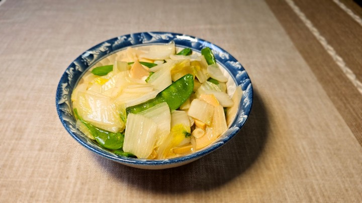 Sautéed Snow pea/Napa/Bamboo shoots tips清炒雪豆大白菜笋尖