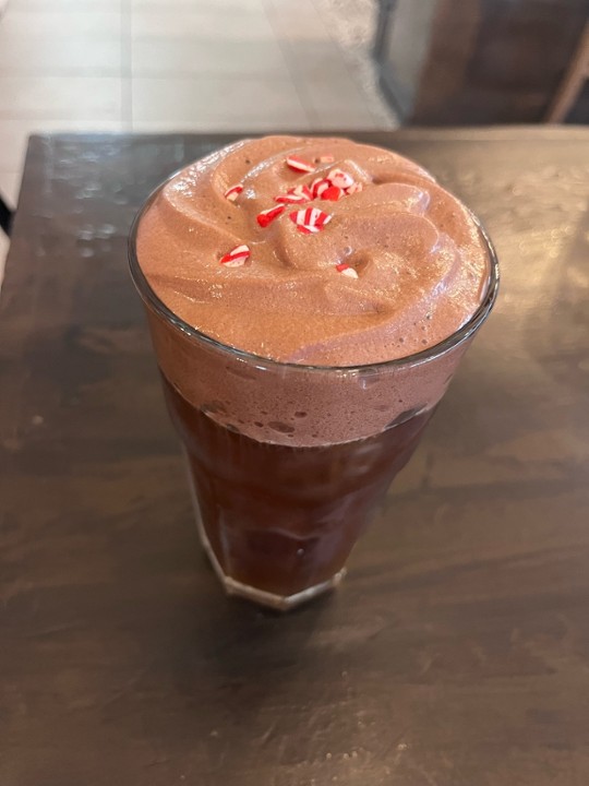 Peppermint cold brew with mocha fudge foam