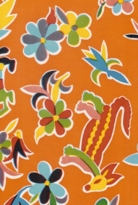 "Aztec Orange" Oilcloth Tablecloth - 68" Round