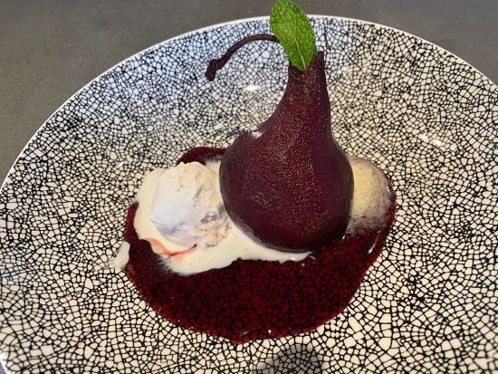 Warm Poached Pear Dessert.