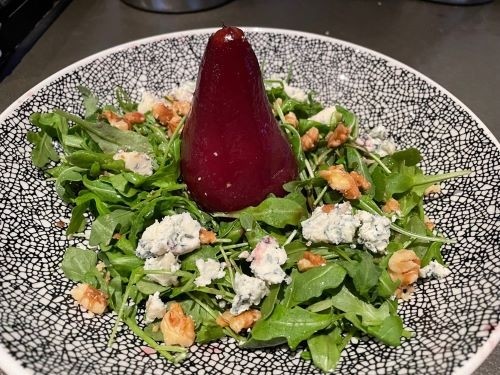 Red Wine Poached Pear Salad.