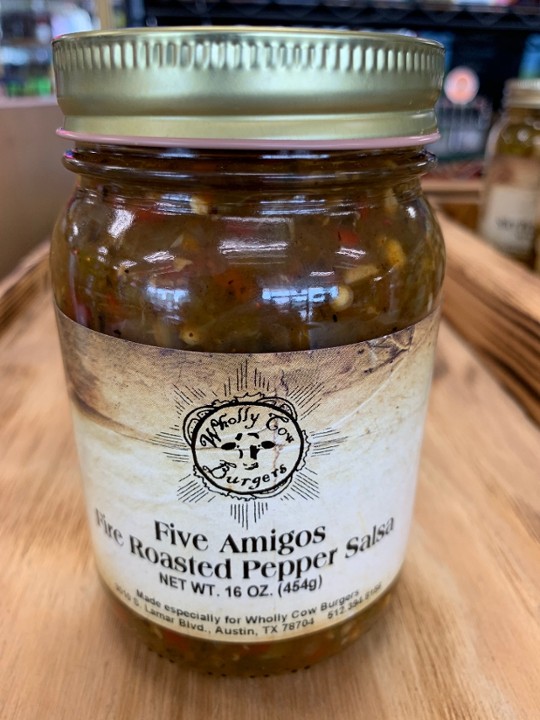 Salsa - Five Amigos Fire Roasted Pepper (16oz) HOT HOT