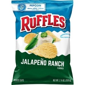 Ruffles Potato Chips, Jalapeno Ranch Flavored 3 Oz