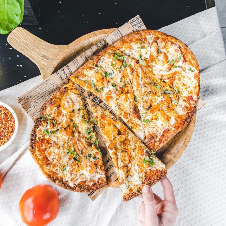 Buffalo Chicken Shrimp Flatbread