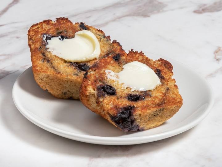split and toasted blueberry muffin