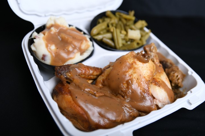 Baked Half Chicken With Stuffing & Gravy