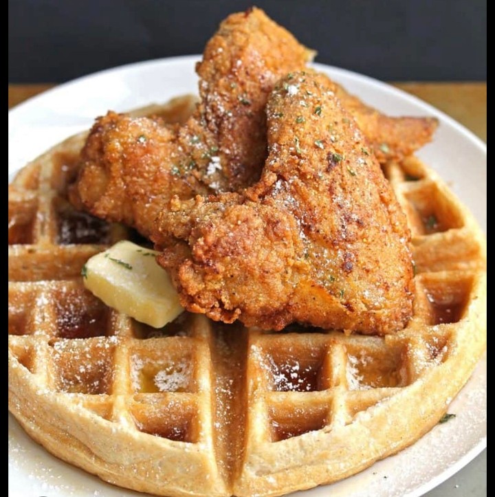 Sweet potato Waffles n wings, whiting, or salmon cakes