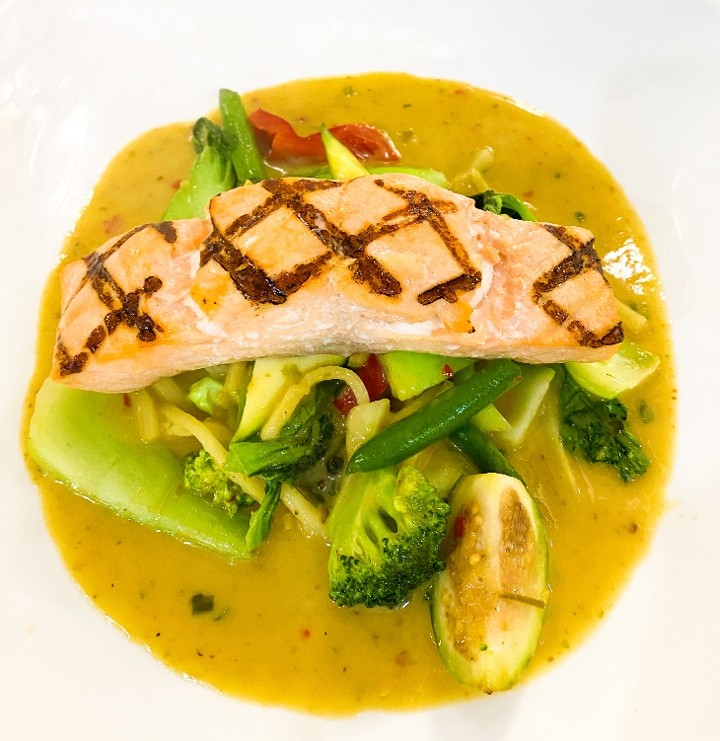 Grilled Salmon W/ Green Coconut Curry