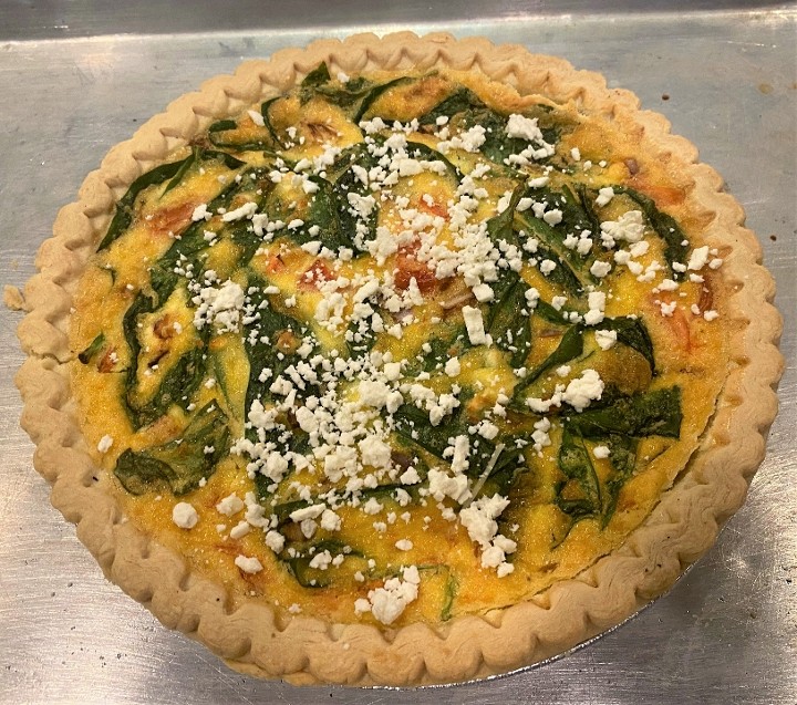 Greek: Spinach/Tomatoes/red onions/feta cheese Quiche