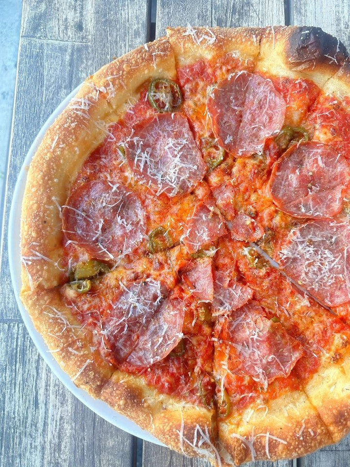 Soppressata + Roasted Red Pepper Pizza