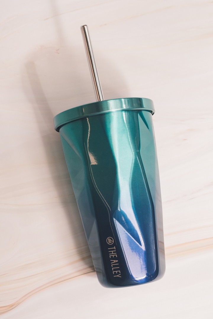 Blue Tumbler with Straw