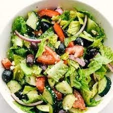 Greek salad Romaine, Kalamata Olives, Feta, Roasted Peppers, Cucumbers, Croutons & Greek Dressing Salad