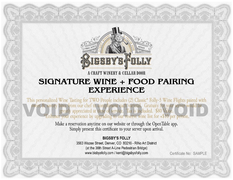 Reserve Wine+Food Pairing Certificate