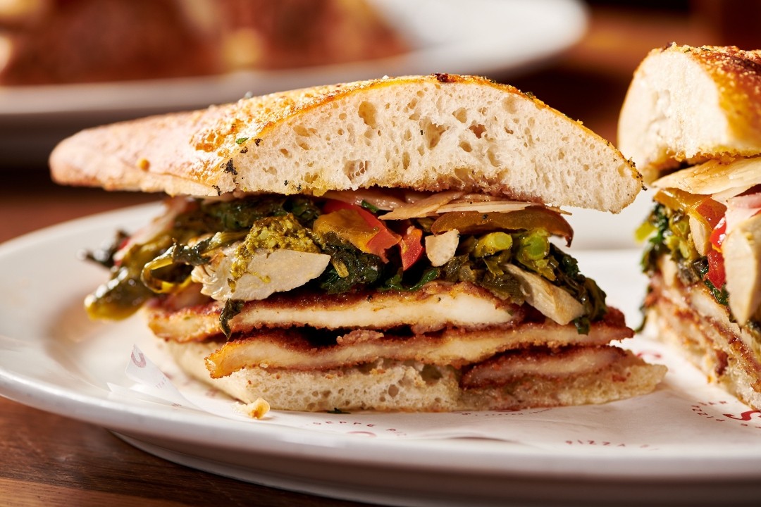 Chicken Cutlet, Shaved Parm, Artichokes, Broccoli Rabe, Hot Cherry Peppers