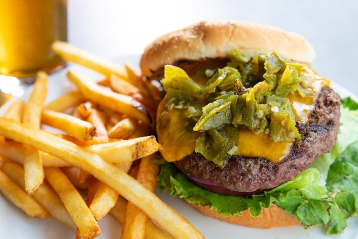 Turquoise Trail Green Chile Cheeseburger