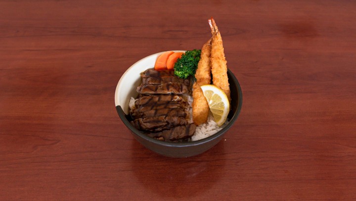 E. Beef Teri & Fried Shrimp Bowl