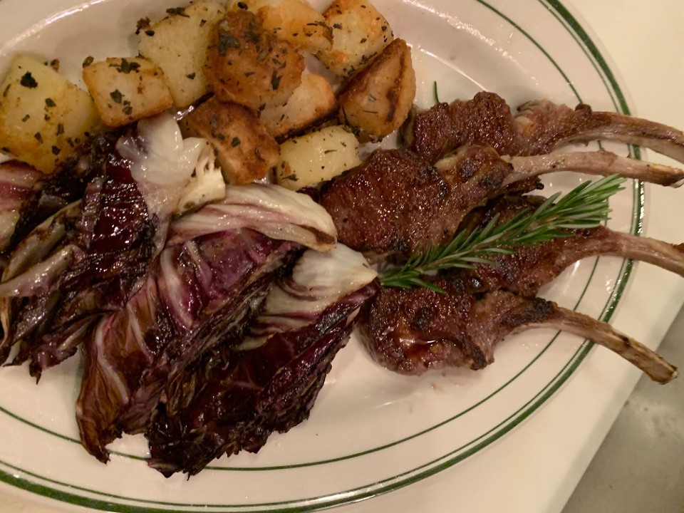 Grilled Colorado Lamb Chops with Roasted Rosemary Potatoes and Radicchio.