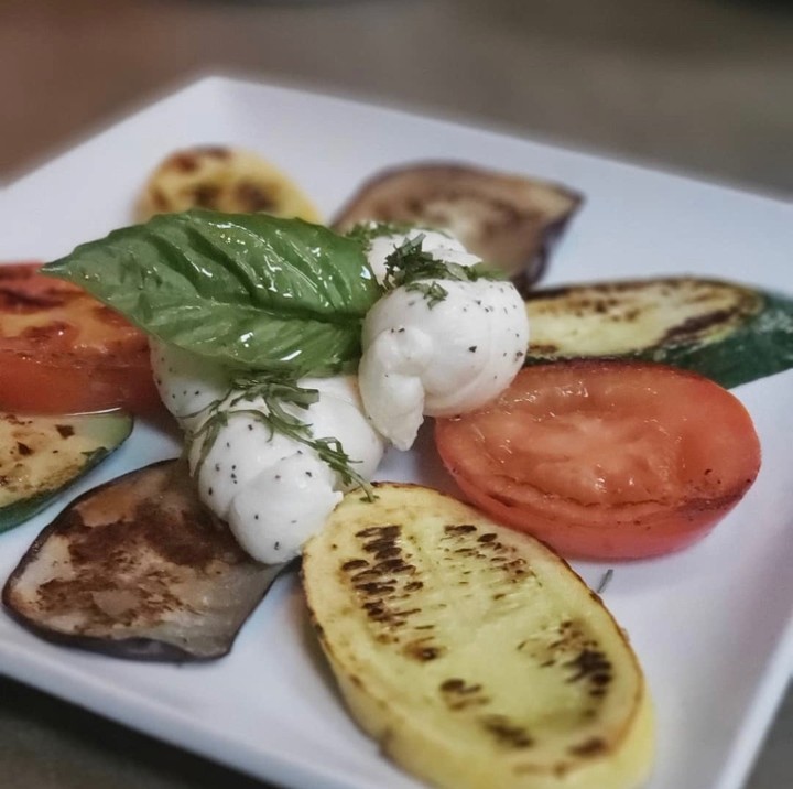 Mozzarella Knots with Mixed Grilled Vegetables