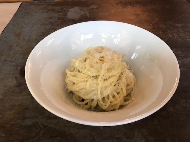 kid spaghetti + butter + parmesan