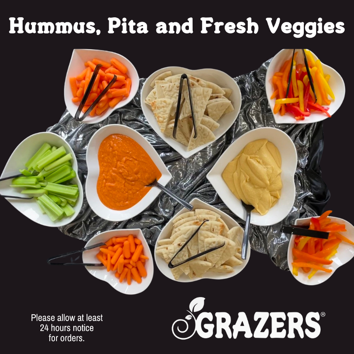 64 oz HUMMUS with PITA & VEGGIE OPTIONS