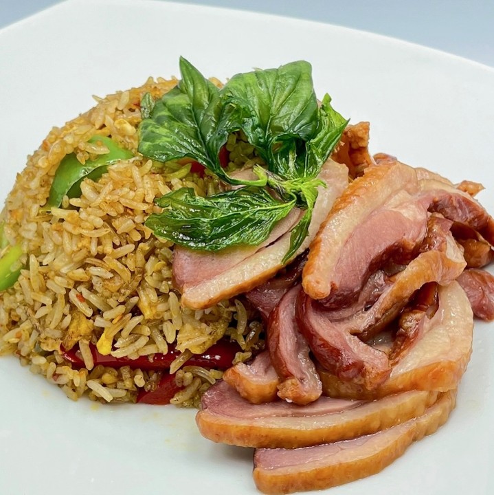 Basil fried rice with smoked duck