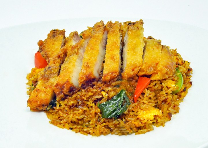 Shrimp-Chili-Paste Fried Rice with Crispy Pork Belly