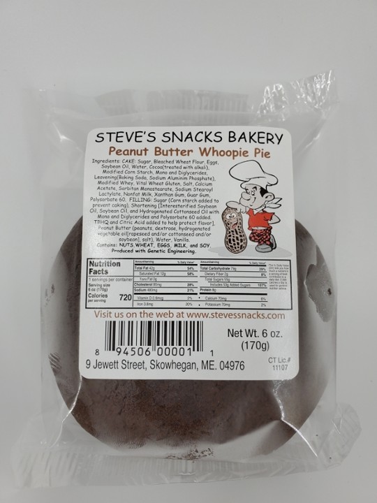 Steve's Snacks Peanut Butter Whoopie Pie 6oz