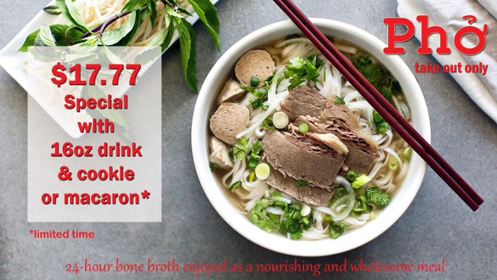 Phở (with free drink & mac or cookie)