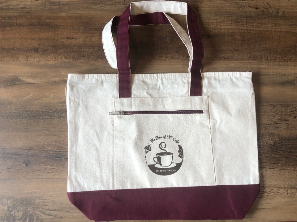 Small Burgundy Strap Tote with Small Brown Logo
