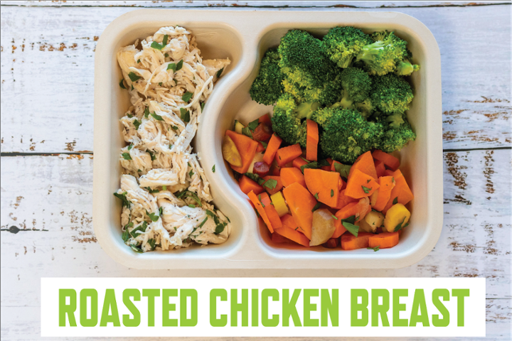 Roasted Chicken Breast, Steamed Broccoli, Organic Rainbow Carrots