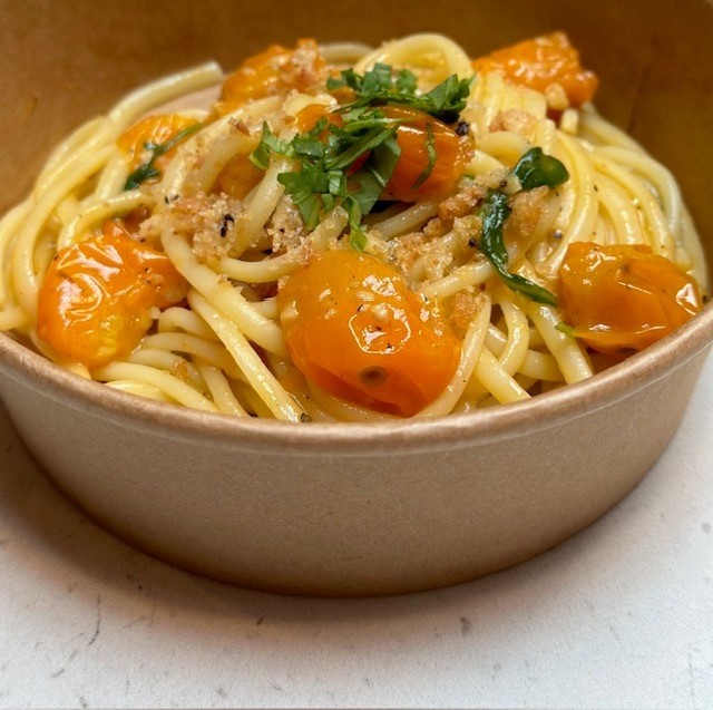 Spaghetti with Sun Gold Tomatoes & Arugula